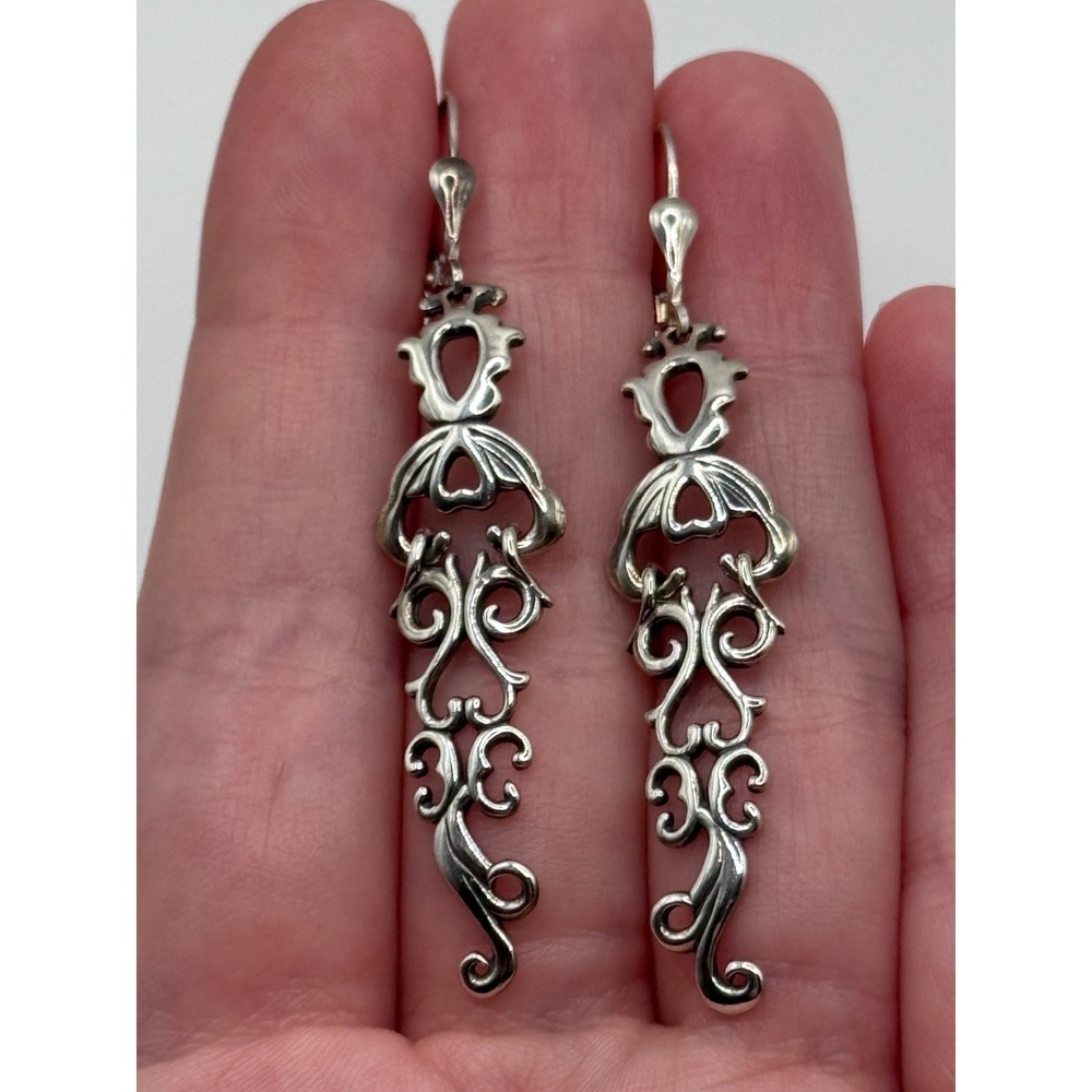 Carolyn Pollack Sterling Silver Scroll Work Dangle Earrings